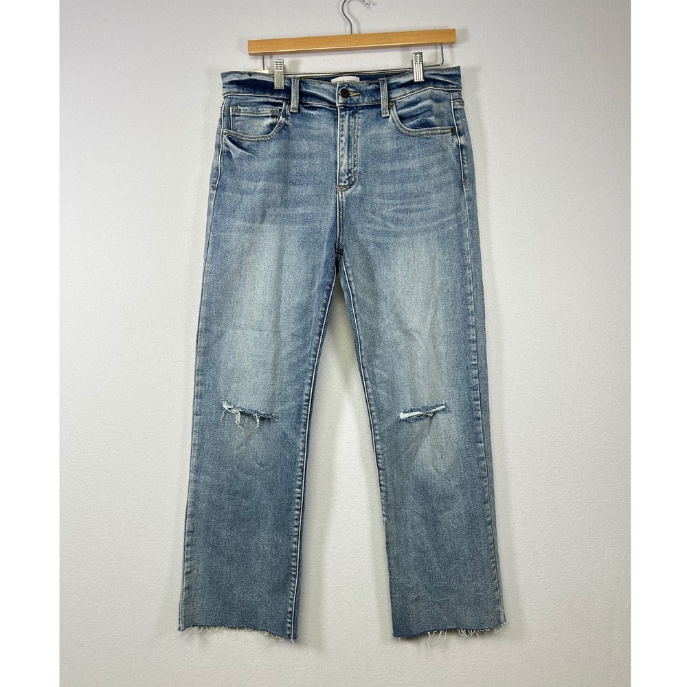 Sneak‎ Peek NWT Straight Leg Jeans Womens 30 Distressed Ripped Raw Hem High Rise